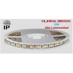 Tira LED 5 mts Flexible 24V 72W 300 Led SMD 5050 IP54 Blanco Cálido Alta Luminosidad